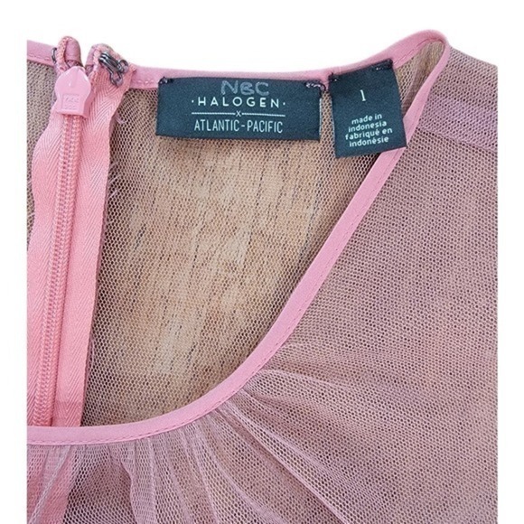 Halogen x Atlantic-Pacific Tiered Flock‎ Mesh Dress Mauve/Red size Large Flirty - Picture 5 of 9